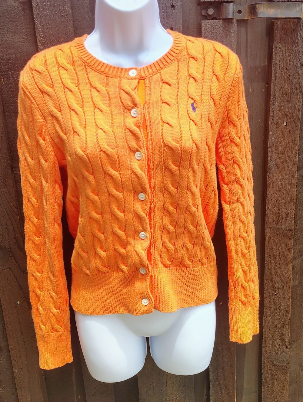 Ralph Lauren Women’s Orange Cable-Knit Button Cardigan